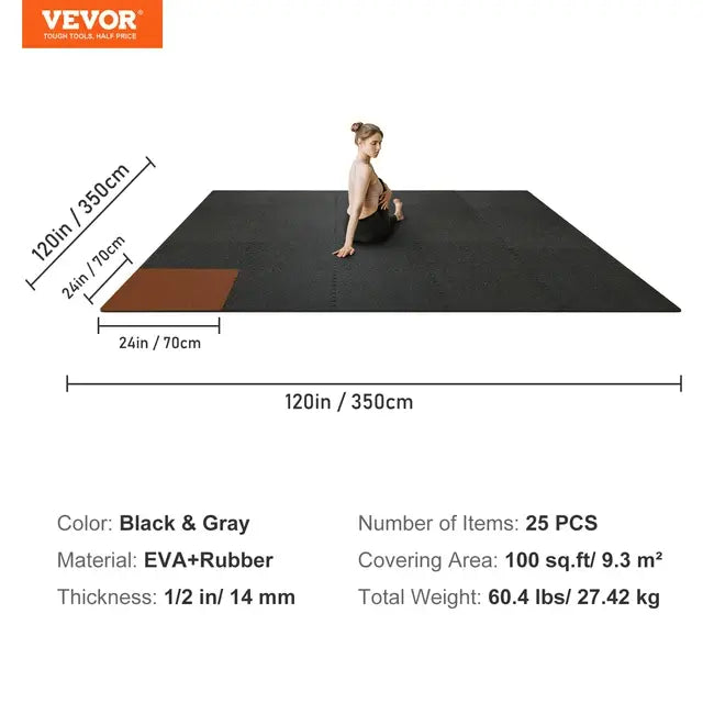 VEVOR 25/12/6 PCS 1/2 inch Thick Gym Floor Mats